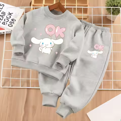 SANRIO Cartoon Printed Children's Casual Sweatshirts Sets Kids Fashion O Neck Hoodies and Long Pants