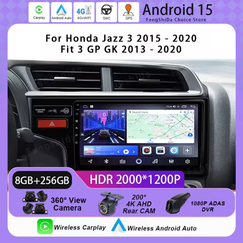 Car Android For Honda Jazz 3 2015 - 2020 Fit 3 GP GK 2013 - 2020 Auto Radio Multimedia Camera QLED W