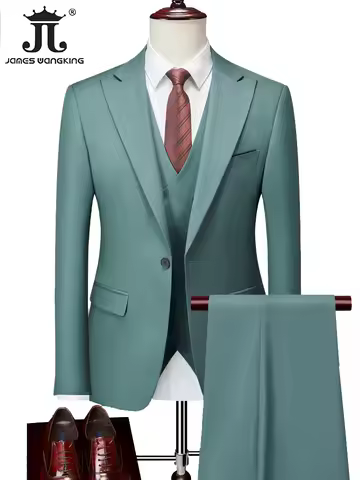 US XXS-3XL Blazer + Vest + Pants Brand Boutique Solid Color Men's Official Business Suit 3-piece Set
