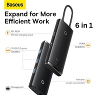 อุปกรณ์สำหรับเชื่อมต่อคอมและPC Baseus 6 in 1 Lite Type C HUB USB อะแดปเตอร์