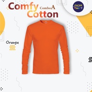 LONG SLEEVE ORANGE CT5407 100% COMFY COTTON ROUND NECK LENGAN PANJANG PLAIN TSHIRT UNISEX OREN KEMEJ