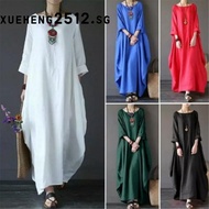 Baju Raya 2024 Ethnic Style Cotton and Linen Dress Women Oversized Dress Muslimah Women's Clothing L