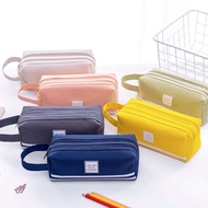 2-Zip Cloth Pencil Case + Handle Canvas Fabric Mixed Colors [SSL-099]