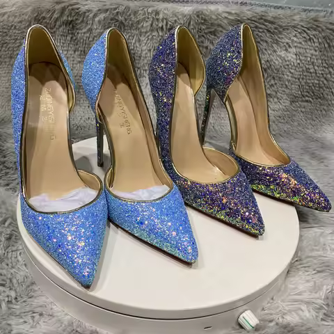 12cmwomen's sequined high heel shoes, 11cm golden needle heels, snake design, narrow tip, ele