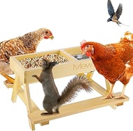 2 in 1 Chicken Feeder No Waste, Wooden Chicken Picnic Table with Stainless Steel Bowl and Mesh Botto
