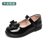 New in May!Girl Black Leather Shoes Soft Soled Princess Shoes British Style Performance Shoes Student Pansy Velcro Genui