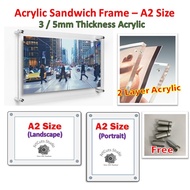 *CRAZY SALES 10/10 * 3/5mm Acrylic Display Frame - A2 Size - 2 Layer sandwich type