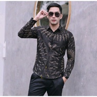 Kemeja Batik Pria Model Hitam modern Anak Muda / Baju Batik Pria Modern / Kemeja Batik Pria Lengan P