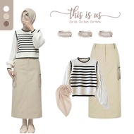 One Set Eid (Knitted Sweater + Cargo Skirt + Bella Square Hijab) Latest Teenage Outfit - BU247N