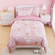 SANDJEST Rabbit Comforter Set Twin Size 68x86in for Kids Girls, Microfiber 3 Pcs Bedding Set Include