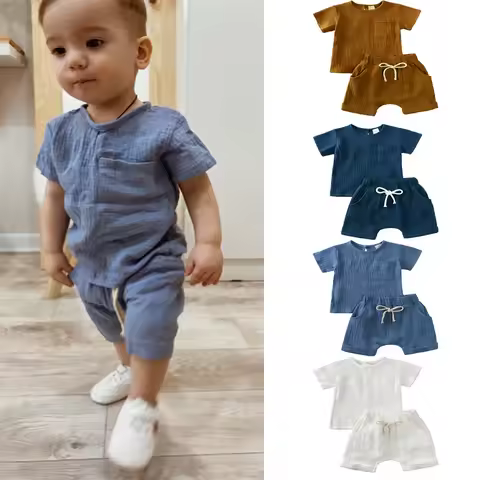Summer Essential Baby Boys 2 Pieces Tracksuit Clothing Sets Toddler O-Neck Cotton Top T-Shirt+Shorts