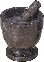 Creative Home Natural Charcoal Marble Mortar and Pestle, 5.9" x 5.9”H