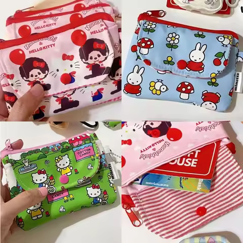 Hello Kitty Monchhichi Zipper Bag Cute Miffy Purse Cartoon KT Storage Bag Coin Pouch Kawaii Cosmetic
