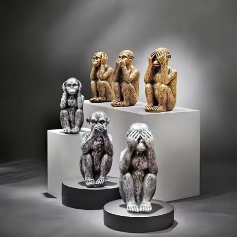 One set/3 pieces Resin Three Wise Monkeys Statue Hear See Speak No Evil Figurine Zen Desktop Decor f