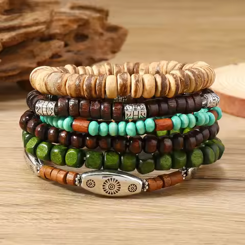 Vintage Bohemian Style Beaded men’s Bracelets Multilayer Wood Beaded Coconut Beaded Chain Jewelry Ac