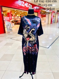 Dress bludru motif printing Ld 114-120 pj 115