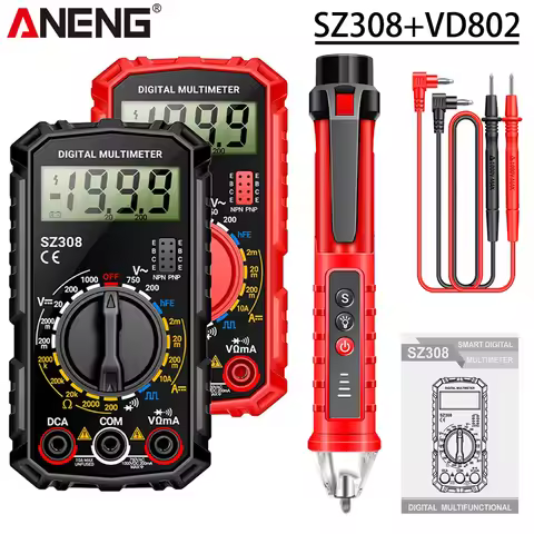 Auto Electrician Kit ANENG SZ308 VD802 Square Wave HFE Triode Multimeter+12-1000V NCV Test Pen Volta