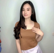 Crop Kerah Kotak Cotton combed terbaru