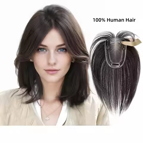 Anemone U-Lace Base Real Human Hair Toppers Clip In Natural Invisible Hairpieces with Bangs for Wome