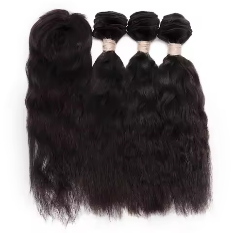 Kinky Straight Bundles Short Brazilian Human Hair Bundles With Machine Made Closure Human Hair Exten