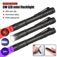 Mini UV Flashlight Super bright torch light 395NM UV light led Penlight purple light White/Red Light