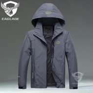 EAGLADE แจ็คเก็ตไรเดอร์บอมเบอร์ขี่มอเตอร์ไซค์สำหรับผู้ชายกันลมกันน้ำทนต่อการขีดข่วน1898 E05ดำเทา