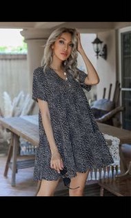 Leopard print cake v neck dress 豹紋v領短袖蛋糕洋裝S