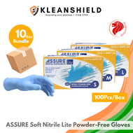 [Bundle of 10] Assure Soft Nitrile Gloves Lite Powder-Free, Blue Size S M L, 100pc/bx Nitrile glove lite powder free