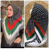 Jilbab voal segi4 motif PALESTIN/ DENAY / VZ kw lasercut printing premium ukuran 110x110cm