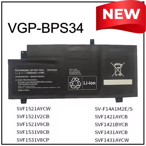 VGP-BPS34 Replacement Li-ion Laptop Battery for Sony AIO Fit 15 14 SVF15A BPL34 SVF1521AYCW SVF1521V