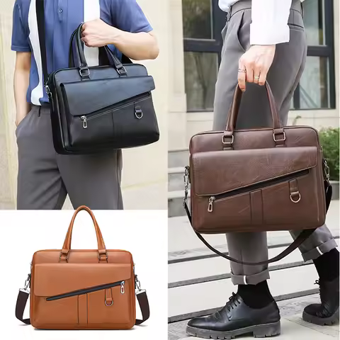 Large Briefcase Bag for Man PU Leather Handbag Computer Laptop Document Shoulder Business Messenger 