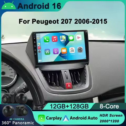2 Din Android 16 for Peugeot 207 CC 207CC 2006 - 2015 Car Radio Multimedia Player Carplay Auto Stere
