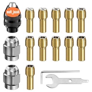 16Pcs Drill Chuck Collet Set, 1/32 to 1/8inch Drill Chuck Collet Set with 11Pcs Brass Collet, 3Pcs C