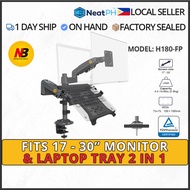 North Bayou H180-FP Dual Arm 2in1 Combo for 17-27” Monitor with Adjustable Tray for 10-17” Notebook
