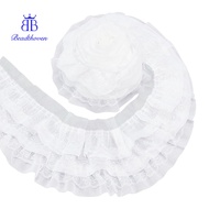 1set 3-Layer Pleated Chiffon Flower Lace Trim Polyester Ribbon for Jewelry Making Garment Accessorie
