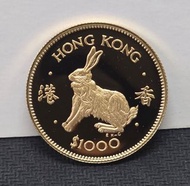 1997年香港生肖兔年紀念精製金幣  参考價約$16500