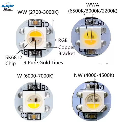 WS2812B LED Chip 5V Soldering Board, 5050 SMD RGBW with Built-in IC Full-Color SK6812 Small Circular