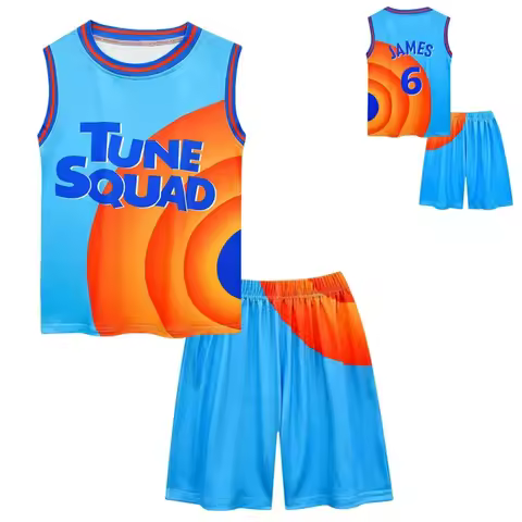 Kids Tune Squad Space Jam 2 Basketball Jersey Set - Cosplay Costume Vest Shorts Sports Uniform Track