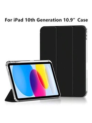 1個黑色 Ipad 10th Generation 10.9英吋平板電腦 Tpu軟殼皮套,智能封套帶筆槽收納功能