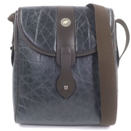 成色好，HUNTING WORLD Battuecloth 皮革單肩包，金屬標誌，海軍藍，男款