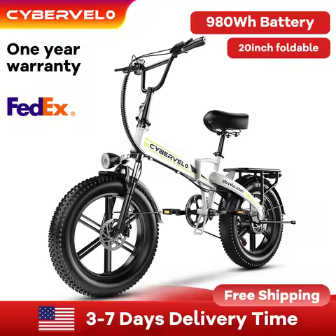 Cybervelo 20" 1000W Foldable Moutain Sand Off road E-Bike, Bulit-in Battery, 60 Miles+ Long Range El