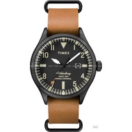 TIMEX TW2P64700 Men's Analog Watch The Waterbury Date 42mm Slip-Thru Leather Strap Black Tan *Origin
