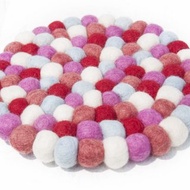 馬卡龍露營道具 野餐道具 廚房 手工羊毛氈湯圓色 糖果色羊毛氈 彩虹 隔熱墊 鍋墊 羊毛氈鍋墊-草莓果醬水果茶 圓型鍋墊