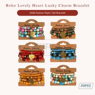 4pcs/set boho heart lovely bracelet multilayer bracelet for woman lucky charm bracelet charms