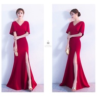 Red Black High-Quality Slimmer Look Dress Dress Long Skirt Split Beautiful Legs V-Neck Tail Teeth Aw