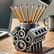 V8 Engine Cylinder Block Pen Holder, Creative Desktop Decor Organizer, Office Supplies Holder