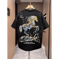 2025 Summer New Style Ruffian Couple Shirt Men Printed cod Handsome Pure Cotton t Round Neck Loose 2