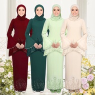 Baju Kurung Moden Sulam Ironless  Kurung Embroidery Sesuai  Nikah Bridesmaid Kurung Flare Sleeves Muslim Baju Haji 2023★X1120