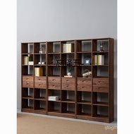 W-8&amp; wsNorth America Black Walnut Bookcase Shelf Combination Multi-Layer Bookcase Full Wall Floor Bookshelf Solid Wood B
