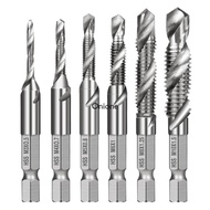 Onione 6pcs M3-M10 Screw Tap Drill Bits HSS Taps Countersink Deburr Set Metric Combination Bit 1 4In